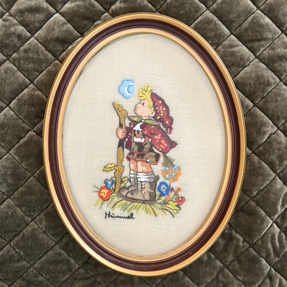 Hummel framed Needlepoint picture Boy with Flowers